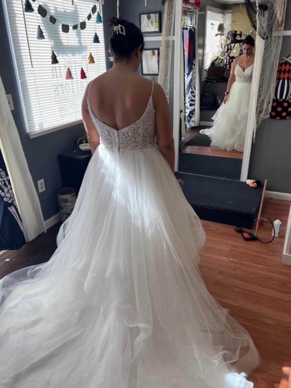 Stella York White Lace Bodice Tulle Bridal Gown
